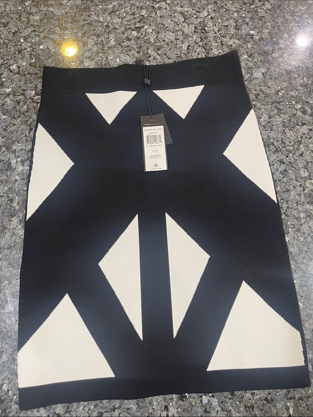 BCBG Black & White Geometric Knit Pencil Skirt